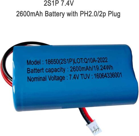 AOLIKES 18650 2s1p 2600mAh 7.4v Rechargeable Lithium-ion Battery with Jst PH2.0/2P Connector Plug Wires w/BMS/Support Fast Charging in Kuwait