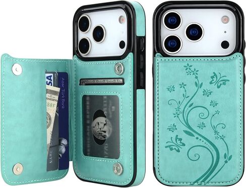 Vaburs Compatible with iPhone 17 Pro Case Wallet with Card Holder,Embossed Butterfly Pattern PU Leather Double Buttons Flip Protective Shockproof Cover for Magnetic Car Mount 6.3 Inch (Purple) in Kuwait