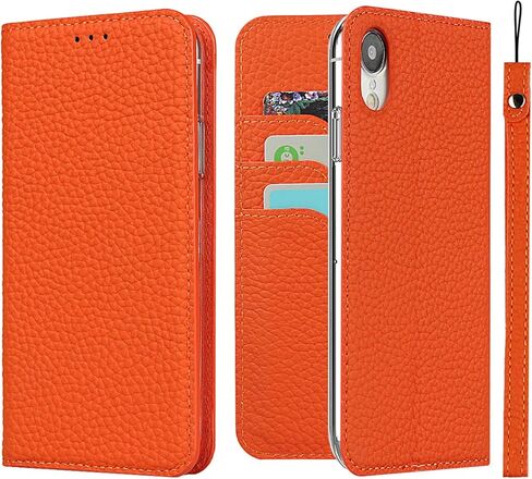جراب iCoverCase متوافق مع جراب محفظة iPhone XR مع حامل بطاقة الائتمان وحزام المعصم، غطاء هاتف مغناطيسي قابل للطي مصنوع من الجلد الأصلي مقاس 6.1 بوصة (أصفر) in Kuwait