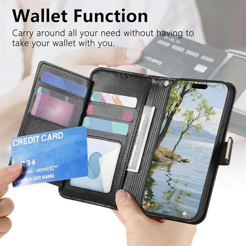 CCSmall Wallet Case for Samsung Galaxy A37, Floral Embossed PU Leather Folio Case with Card Holder, Zipper Pocket Magnetic Flip Cover with Wrist Strap for Samsung A37 - HYY Black in Saudi Arabia