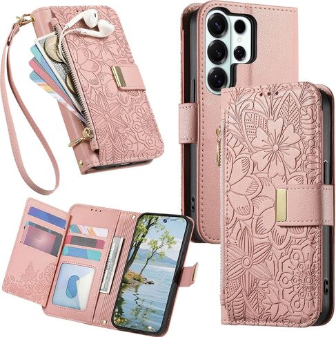 CCSmall Wallet Case for Samsung Galaxy A37, Floral Embossed PU Leather Folio Case with Card Holder, Zipper Pocket Magnetic Flip Cover with Wrist Strap for Samsung A37 - HYY Black in Saudi Arabia