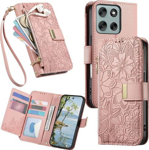 CCSmall Wallet Case for Samsung Galaxy A37, Floral Embossed PU Leather Folio Case with Card Holder, Zipper Pocket Magnetic Flip Cover with Wrist Strap for Samsung A37 - HYY Black in Saudi Arabia