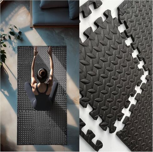 3x6 Feet Interlocking Foam Floor Mats (18-Pack) - 0.47"（12mm Thick Gym Mats for Home Workouts, Exercise & Play - Puzzle Tiles for Home Gym, Yoga, Kids Area. in Saudi Arabia