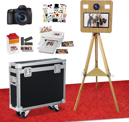 DSLR Photo Booth Machine with Camera and Printer, Portable Photo Booth with 15.6"Touch Screen, Vintage Photo Booth Machine with 2 Fill Lights for Events Parties Wedding Rental (15.6"+Camera+Printer) in Kuwait