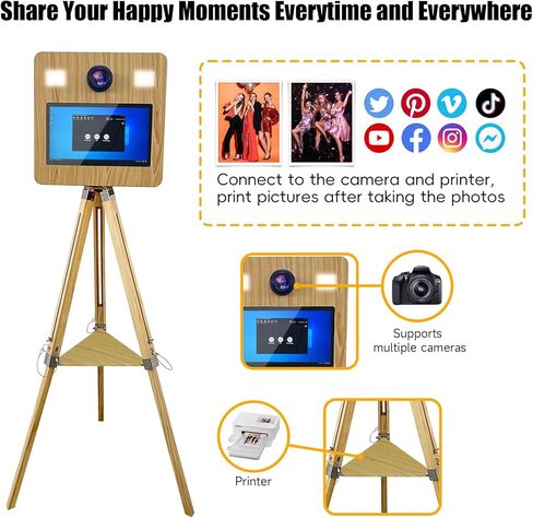 DSLR Photo Booth Machine with Camera and Printer, Portable Photo Booth with 15.6"Touch Screen, Vintage Photo Booth Machine with 2 Fill Lights for Events Parties Wedding Rental (15.6"+Camera+Printer) in Kuwait
