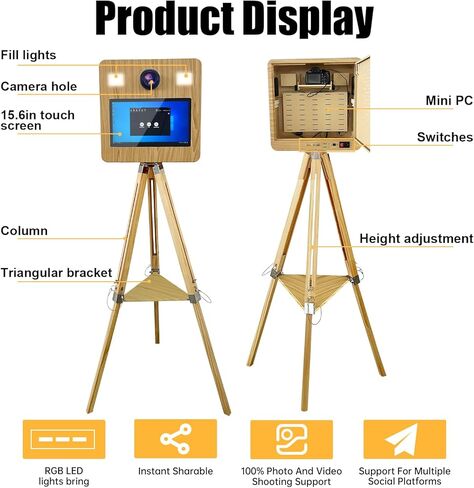 DSLR Photo Booth Machine with Camera and Printer, Portable Photo Booth with 15.6"Touch Screen, Vintage Photo Booth Machine with 2 Fill Lights for Events Parties Wedding Rental (15.6"+Camera+Printer) in Kuwait