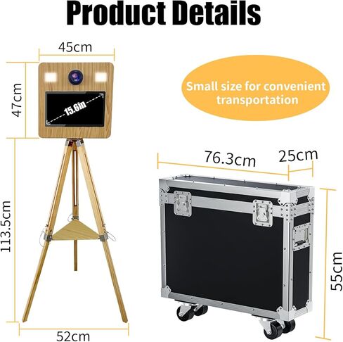 DSLR Photo Booth Machine with Camera and Printer, Portable Photo Booth with 15.6"Touch Screen, Vintage Photo Booth Machine with 2 Fill Lights for Events Parties Wedding Rental (15.6"+Camera+Printer) in Kuwait