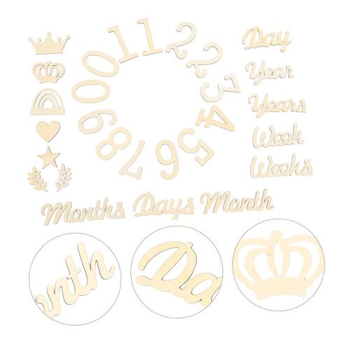 PRETYZOOM Monthly Cards Wooden Set Baby Photography Props 28 Pieces Baby Growth Signs for and Announcements in Kuwait