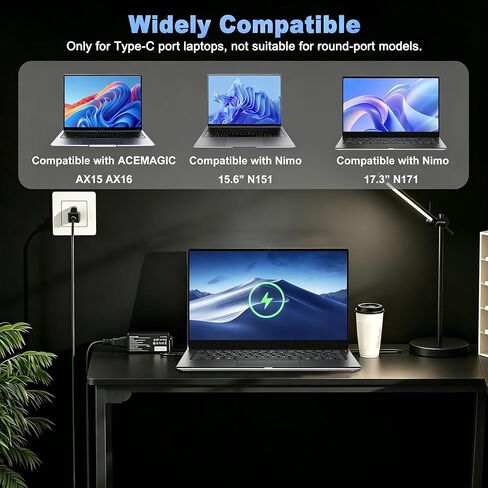 شاحن USB من النوع C بقدرة 65 وات متوافق مع الكمبيوتر المحمول Acemagic AX16 AX15 المتوافق مع Nimo N171 N171S N151 N152 N153 N154 N151S 17.3 بوصة 15.6 بوصة سلك إمداد الطاقة للكمبيوتر المحمول in Kuwait