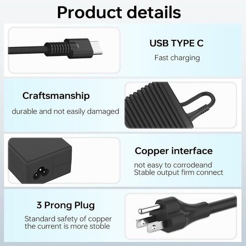 65W 45W USB C Laptop Charger Compatible with HP Probook 440 640, EliteBook 850 G8, Spectre X360 13 & Envy Chromebook Type C Fast Charging Power AC Adapter in Kuwait