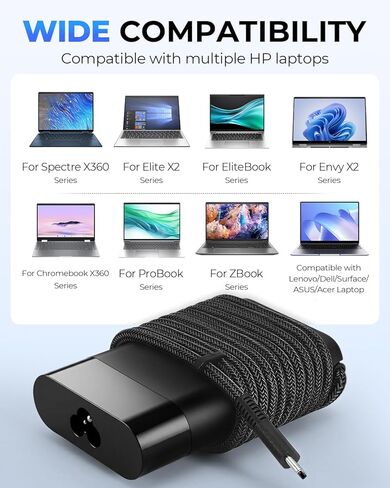 90W USB C Laptop Charger Compatible with HP Spectre x360 904144-850 2LN85AA 904082-003 Envy x360 17 16 15 14 Chromebook 14 G5 ZBook 15u G5 ProBook, AC Adapter Charger with Power Cord in Kuwait