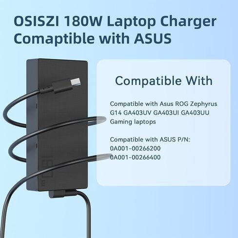 180W Rectangle Conn Charger Compatible with ASUS ROG Zephyrus G14 2025 AI Gaming Laptop V16 V3607 GA403UU GA403UV GA403UI OLED ADP-180TB K Power Supply AC Adapter in Kuwait