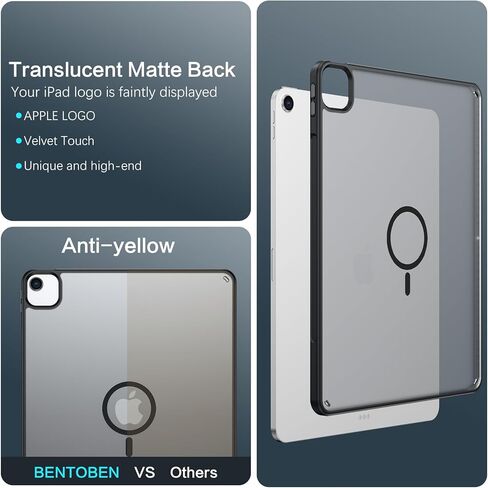 BENTOBEN Magnetic for iPad Air 13 Inch Case M3 2025 & M2 2024, Translucent Matte Case for iPad Air 13 M3 M2, Slim Soft TPU with Pencil Holder Protective Tablet Cover for iPadAir 13 inch M3/M2, Black in Kuwait