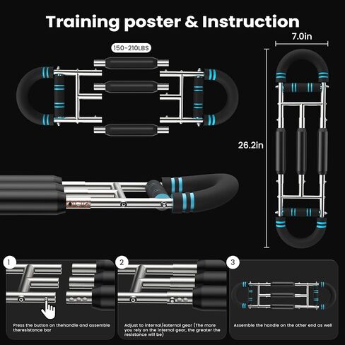 مدرب ذراع Twister قابل للتعديل مع 4 Springs & Workout Guide ، 12 مستوى مقاومة (40-110 رطلاً)-مدرب قوة في الصدر والجزء العلوي من الجسم للرجال والنساء ، باني عضلات الصالة الرياضية المنزلية in Kuwait