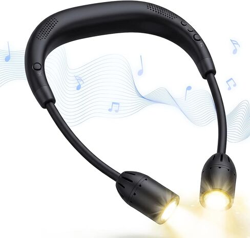 مكبرات صوت للرقبة مع ضوء LED - مكبر صوت لاسلكي بلوتوث 5.3 للرقبة وبطارية 48 ساعة قابلة لإعادة الشحن ومصباح رقبة بدون استخدام اليدين، وقت تشغيل الموسيقى 20 ساعة، 5 أوضاع للقراءة والحرف اليدوية والتخييم والمشي الليلي in Kuwait