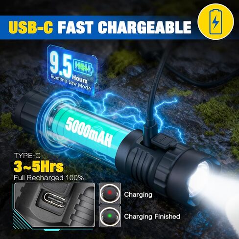 مصباح يدوي ULTRAFIRE مع حافظة، 1800 لومن USB C مصباح يدوي آمن قابل لإعادة الشحن، مفاتيح مزدوجة لحزام الخدمة والطوارئ والشرطة UF3 PRO in Kuwait
