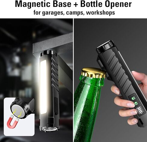 Rechargeable Flashlight High-Lumen, Tactical Magnetic Flash Light with 7 LED Modes, USB-C Powerful Light with Bottle Opener, Portable Pocket Flashlights for Emergency, Home, Camping in Kuwait