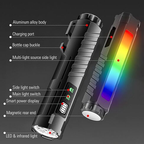 Rechargeable Flashlight High-Lumen, Tactical Magnetic Flash Light with 7 LED Modes, USB-C Powerful Light with Bottle Opener, Portable Pocket Flashlights for Emergency, Home, Camping in Kuwait