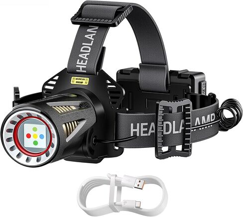 Long Range Rechargeable Headlamp, 5-Color-in-1, Zoomable Hunting Headlamp for Coyotes Hog Predators, Blood Tracking Light, Head Lamp Light for Search Rescue Outdoor Use Emergencies Gift in Kuwait