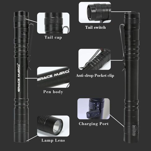 Tactical Rechargeable Pen Light Flashlight, USB-C Rechargeable, 3 Light Modes with Clip, Pocket Size for EDC, Small Led Penlight for Camping, Emergency Inspection and Repair in Kuwait