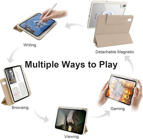 حافظة لجهاز iPad mini 7 A17 Pro، iPad mini 7/6 Gen. 8.3 بوصة 2024/2021، غطاء مغناطيسي قابل للإزالة والفصل مع حامل أقلام، حامل رأسي قابل للتعديل، زوايا متعددة الطي ثلاثي، قهوة الشوفان + أبيض in Kuwait