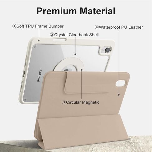 حافظة لجهاز iPad mini 7 A17 Pro، iPad mini 7/6 Gen. 8.3 بوصة 2024/2021، غطاء مغناطيسي قابل للإزالة والفصل مع حامل أقلام، حامل رأسي قابل للتعديل، زوايا متعددة الطي ثلاثي، قهوة الشوفان + أبيض in Kuwait