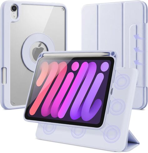 حافظة لجهاز iPad mini 7 A17 Pro، iPad mini 7/6 Gen. 8.3 بوصة 2024/2021، غطاء مغناطيسي قابل للإزالة والفصل مع حامل أقلام، حامل رأسي قابل للتعديل، زوايا متعددة الطي ثلاثي، قهوة الشوفان + أبيض in Kuwait