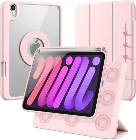 حافظة لجهاز iPad mini 7 A17 Pro، iPad mini 7/6 Gen. 8.3 بوصة 2024/2021، غطاء مغناطيسي قابل للإزالة والفصل مع حامل أقلام، حامل رأسي قابل للتعديل، زوايا متعددة الطي ثلاثي، قهوة الشوفان + أبيض in Kuwait