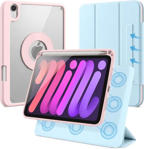 حافظة لجهاز iPad mini 7 A17 Pro، iPad mini 7/6 Gen. 8.3 بوصة 2024/2021، غطاء مغناطيسي قابل للإزالة والفصل مع حامل أقلام، حامل رأسي قابل للتعديل، زوايا متعددة الطي ثلاثي، قهوة الشوفان + أبيض in Kuwait