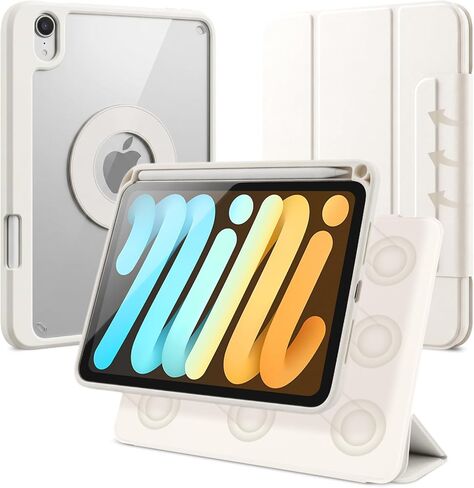 حافظة لجهاز iPad mini 7 A17 Pro، iPad mini 7/6 Gen. 8.3 بوصة 2024/2021، غطاء مغناطيسي قابل للإزالة والفصل مع حامل أقلام، حامل رأسي قابل للتعديل، زوايا متعددة الطي ثلاثي، قهوة الشوفان + أبيض in Kuwait