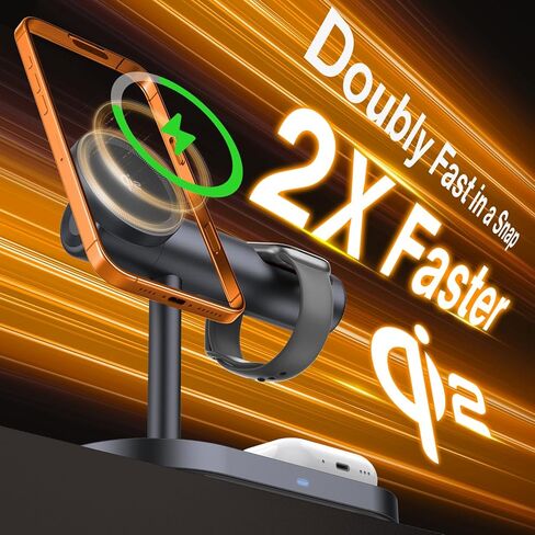 حامل شاحن لاسلكي معتمد 4 في 1 من iVANKY لهاتف iPhone 17e، ضوء ليلي لمحطة شحن MagSafe، شحن 25 وات لهاتف iPhone 17/16/15/14/13/12/11 Plus/Pro/Max، Apple iWatch، Airpods Pro 2/3 in Kuwait