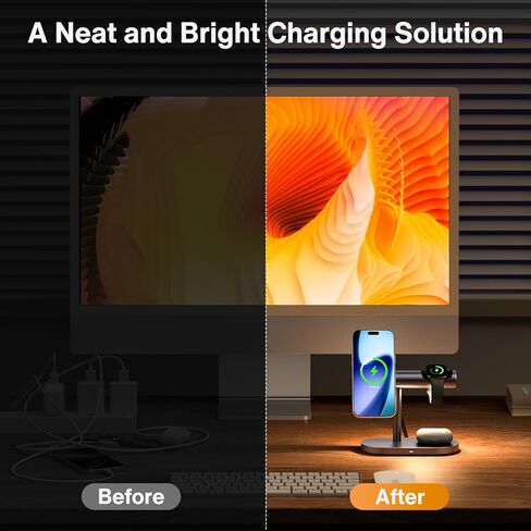 حامل شاحن لاسلكي معتمد 4 في 1 من iVANKY لهاتف iPhone 17e، ضوء ليلي لمحطة شحن MagSafe، شحن 25 وات لهاتف iPhone 17/16/15/14/13/12/11 Plus/Pro/Max، Apple iWatch، Airpods Pro 2/3 in Kuwait