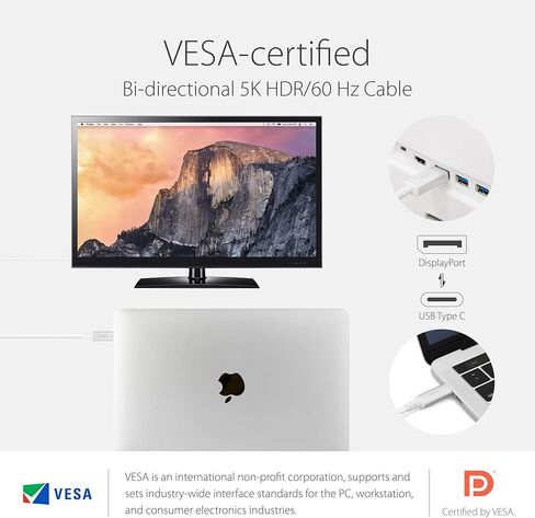 كابل Moshi USB C إلى DisplayPort بطول 1.5 متر/5 قدم، يدعم 5K@60 هرتز، 4K HDR، معتمد من VESA، غطاء من الألومنيوم، متوافق مع Thunderbolt 3 (تأكد من قبول الشاشات لإشارة DisplayPort) in Kuwait