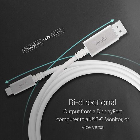 كابل Moshi USB C إلى DisplayPort بطول 1.5 متر/5 قدم، يدعم 5K@60 هرتز، 4K HDR، معتمد من VESA، غطاء من الألومنيوم، متوافق مع Thunderbolt 3 (تأكد من قبول الشاشات لإشارة DisplayPort) in Kuwait