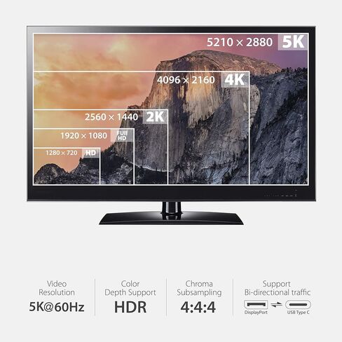 كابل Moshi USB C إلى DisplayPort بطول 1.5 متر/5 قدم، يدعم 5K@60 هرتز، 4K HDR، معتمد من VESA، غطاء من الألومنيوم، متوافق مع Thunderbolt 3 (تأكد من قبول الشاشات لإشارة DisplayPort) in Kuwait