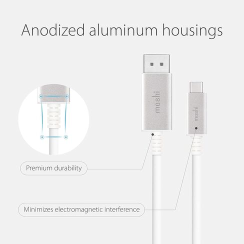 كابل Moshi USB C إلى DisplayPort بطول 1.5 متر/5 قدم، يدعم 5K@60 هرتز، 4K HDR، معتمد من VESA، غطاء من الألومنيوم، متوافق مع Thunderbolt 3 (تأكد من قبول الشاشات لإشارة DisplayPort) in Kuwait