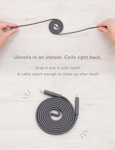 CIO Magnetic Self-Coiling USB-C to USB-C Cable 240W 3.3ft, Flat Spiral Design, PD 3.1 Fast Charging, 480Mbps Data Transfer, iPhone 17/16/15 / MacBook Pro Air/iPad/Galaxy/Pixel – Charcoal in Kuwait