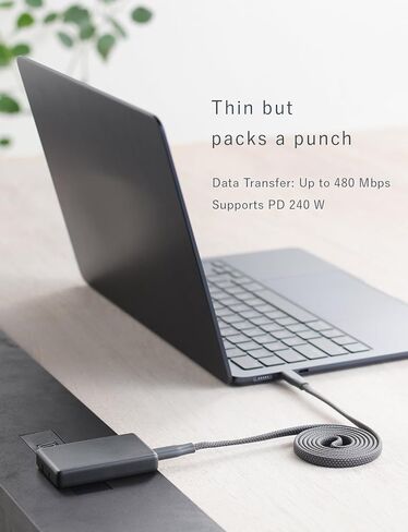 CIO Magnetic Self-Coiling USB-C to USB-C Cable 240W 3.3ft, Flat Spiral Design, PD 3.1 Fast Charging, 480Mbps Data Transfer, iPhone 17/16/15 / MacBook Pro Air/iPad/Galaxy/Pixel – Charcoal in Kuwait