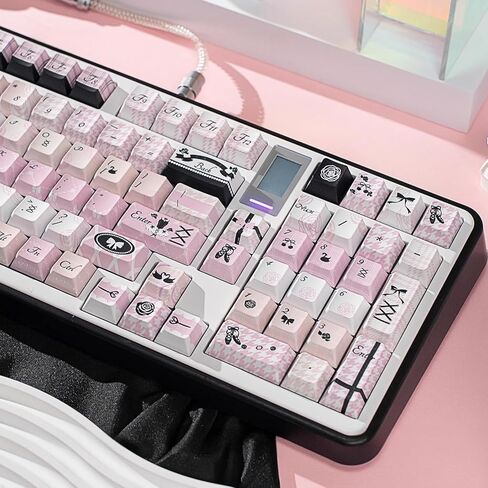 مجموعة أغطية مفاتيح Dye Sub PBT مكونة من 130 مفتاحًا، أغطية مفاتيح مخصصة لطيفة على شكل الكرز 60 65 75 100 بالمائة للوحة مفاتيح ميكانيكية للألعاب 61/64/68/84/87/100/104/108، وردي أسود in Kuwait