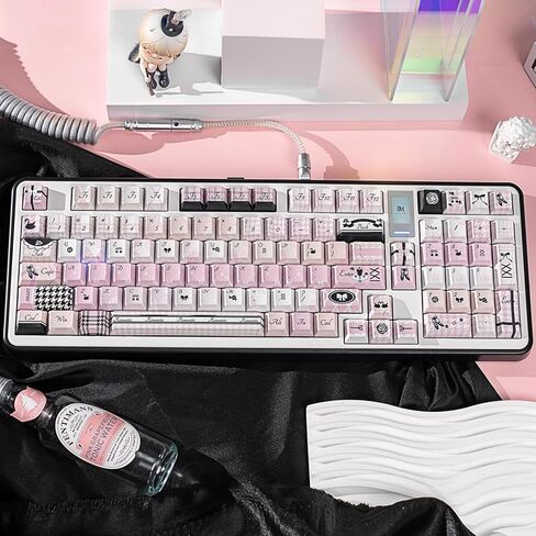 مجموعة أغطية مفاتيح Dye Sub PBT مكونة من 130 مفتاحًا، أغطية مفاتيح مخصصة لطيفة على شكل الكرز 60 65 75 100 بالمائة للوحة مفاتيح ميكانيكية للألعاب 61/64/68/84/87/100/104/108، وردي أسود in Kuwait