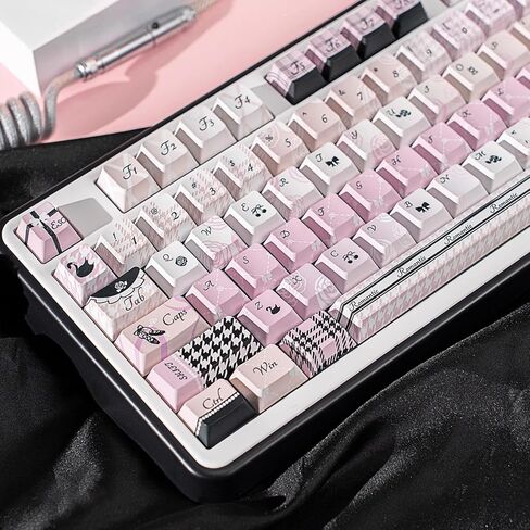 مجموعة أغطية مفاتيح Dye Sub PBT مكونة من 130 مفتاحًا، أغطية مفاتيح مخصصة لطيفة على شكل الكرز 60 65 75 100 بالمائة للوحة مفاتيح ميكانيكية للألعاب 61/64/68/84/87/100/104/108، وردي أسود in Kuwait
