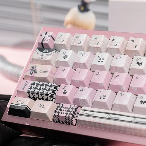مجموعة أغطية مفاتيح Dye Sub PBT مكونة من 130 مفتاحًا، أغطية مفاتيح مخصصة لطيفة على شكل الكرز 60 65 75 100 بالمائة للوحة مفاتيح ميكانيكية للألعاب 61/64/68/84/87/100/104/108، وردي أسود in Kuwait
