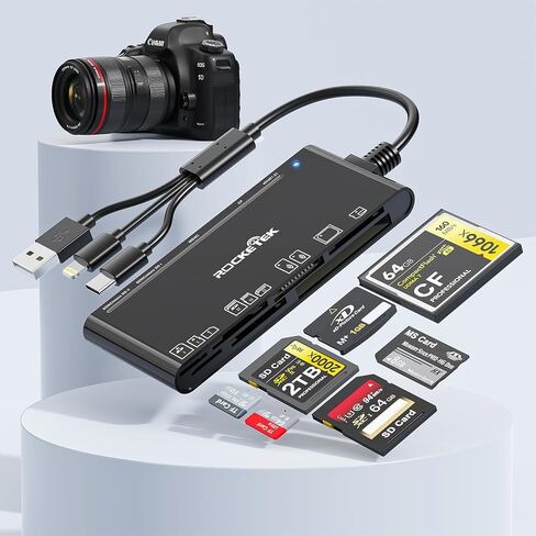 بطاقة ZQ-CR 7 في 1 USB-A+USB-C+محول بطاقة ذاكرة Lightning لـ MS/XD/CF/SD، محول USB3.0 متعدد البطاقات لأنظمة Windows وMac وiOS وAndroid، التوصيل والتشغيل للقراءة/الكتابة بسرعة 5 جيجابت في الثانية لأجهزة iPhone/iPad/MacBook/Samsung/PC in Kuwait