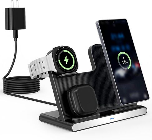 Samsung S25 Wireless Charger Station,3 in 1 Wireless Charger for Samsung Galaxy S25 Ultra/S24/S23/Z Fold/Flip 7/6/5,for Galaxy Watch 8/7/6/5/Pro,buds, Charging Station for iPhone 17/16/15 with Adapter in Kuwait