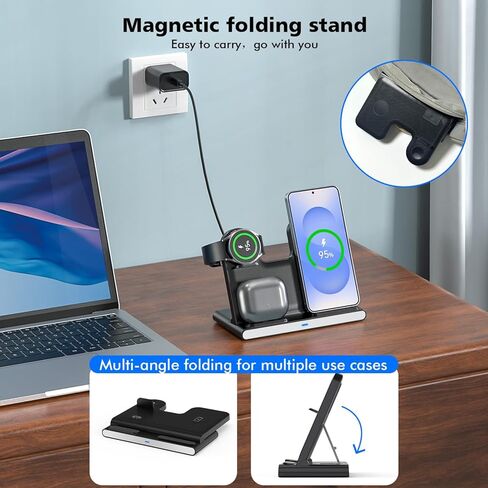 Samsung S25 Wireless Charger Station,3 in 1 Wireless Charger for Samsung Galaxy S25 Ultra/S24/S23/Z Fold/Flip 7/6/5,for Galaxy Watch 8/7/6/5/Pro,buds, Charging Station for iPhone 17/16/15 with Adapter in Kuwait