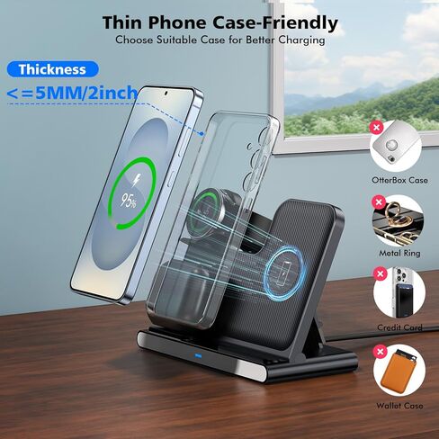 Samsung S25 Wireless Charger Station,3 in 1 Wireless Charger for Samsung Galaxy S25 Ultra/S24/S23/Z Fold/Flip 7/6/5,for Galaxy Watch 8/7/6/5/Pro,buds, Charging Station for iPhone 17/16/15 with Adapter in Kuwait