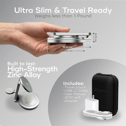 محطة شحن لاسلكية من الألومنيوم 3 في 1 لأجهزة iPhone 17/16/15/14 Pro Max وApple Watch وAirPods | قاعدة شحن سريعة قابلة للطي ومتوافقة مع MagSafe، وحامل شاحن بجانب السرير in Kuwait