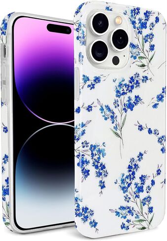 حافظة J.west Floral متوافقة مع iPhone 14 Pro Max، تصميم ناعم من مادة TPU، غطاء هاتف مضاد للصدمات بنمط زهرة لطيفة للنساء والفتيات - 6.7 بوصة أزرق in Kuwait