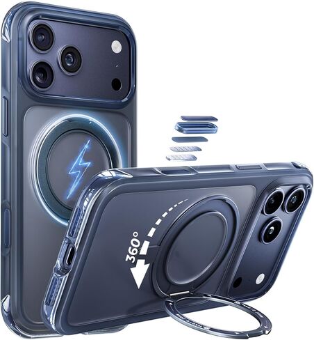 حافظة MAGIC JOHN شديدة التحمل لهاتف iPhone 17 Pro Max مع حامل، مناسبة لـ MagSafe، حامل حلقة مغناطيسية 360 درجة، حافظات التحكم في الكاميرا، حافظة هاتف مقاومة للصدمات لهاتف iPhone 17 Pro Max 6.9 بوصة، غطاء متين، أزرق داكن in Kuwait