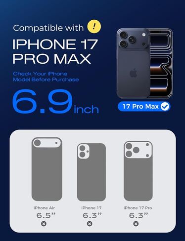 حافظة MAGIC JOHN شديدة التحمل لهاتف iPhone 17 Pro Max مع حامل، مناسبة لـ MagSafe، حامل حلقة مغناطيسية 360 درجة، حافظات التحكم في الكاميرا، حافظة هاتف مقاومة للصدمات لهاتف iPhone 17 Pro Max 6.9 بوصة، غطاء متين، أزرق داكن in Kuwait